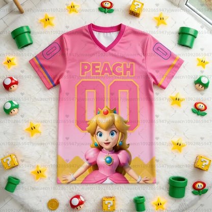 2026 New Super Mario 3D Printed V-Neck T-Shirt, Casual Summer Short Sleeve Cosplay Graphic Tee, Fashion Top for Kids and Adults