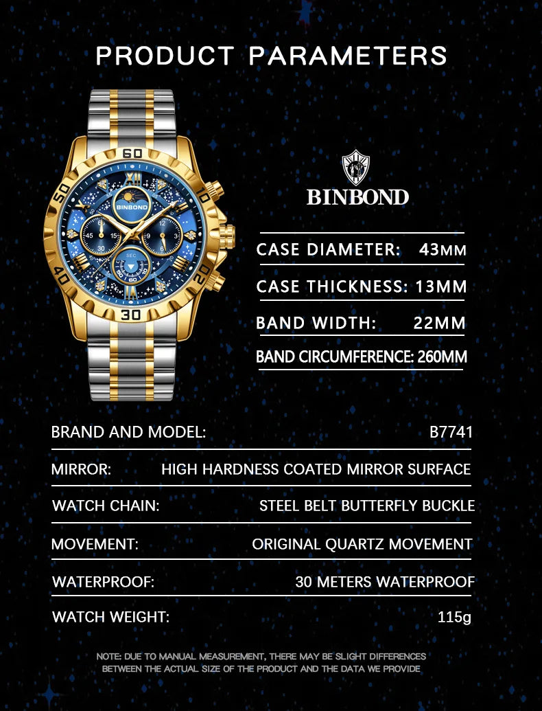 2026 Herrenuhr – leichter Luxus, Business-Stahlarmband, Mondphase, Sternennacht-Design, wasserdicht, modische Quarzuhr für Herren, Geschenk