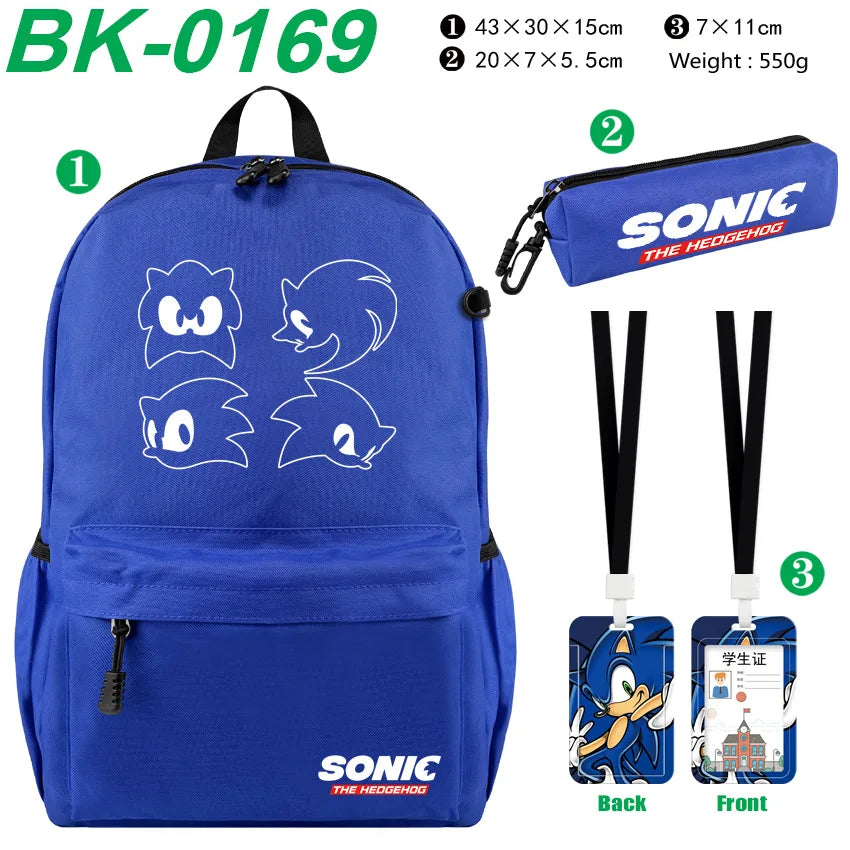 3pcs/set Sonic Anime Student Backpack Double Shoulder Bag Hedgehog Shoulder Bag Shadow Pencil Case Study Set School gift