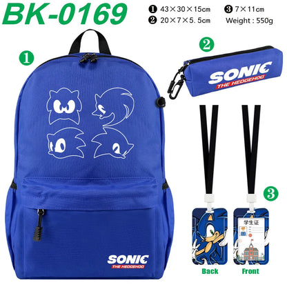 3pcs/set Sonic Anime Student Backpack Double Shoulder Bag Hedgehog Shoulder Bag Shadow Pencil Case Study Set School gift