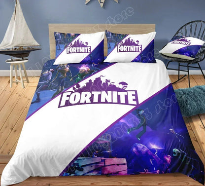 Fortnite-Bettwäsche-Set, Bettbezug, 3-teilig, 3D-bedruckte Schlafzimmer-Bettwäsche, Game-Anime-Cartoon-Kissenbezug, Zimmerdekoration, Geschenk