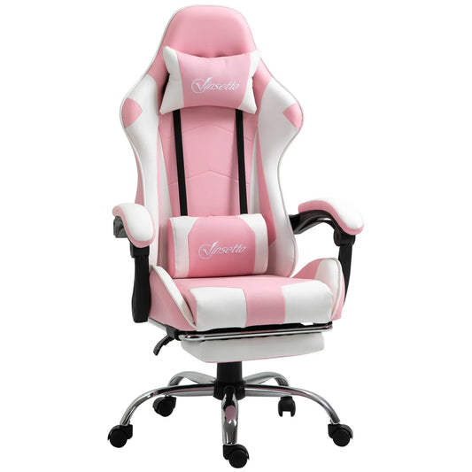 Gaming Chair Computer Chair Ergonomic Office Chair with Headrest Lumbar Pad Height Adjustable 360° Rotation Pink + White