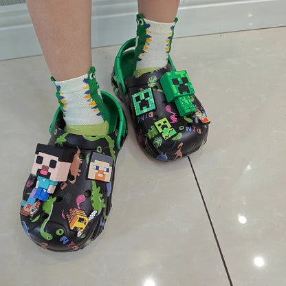 Minecrafts Clogs Non Slip Closed Toe Sandals Adjustable Strap Classic Dinosaur Printed For Beach Outdoor Walking Daily Leisure