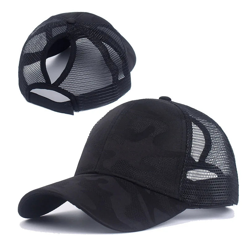 Stylish Camo Print Women's Baseball Cap with Ponytail Hole  Breathable Mesh Adjustable Fit Perfect for Running Hiking Daily Wear