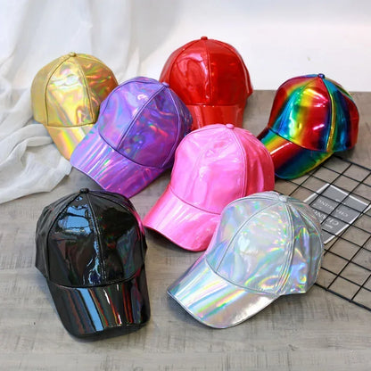 Casquette de baseball unisexe en cuir PU style « laser », look streetwear et hip-hop, pour hommes et femmes, couleurs éclatantes, casquette Y2K