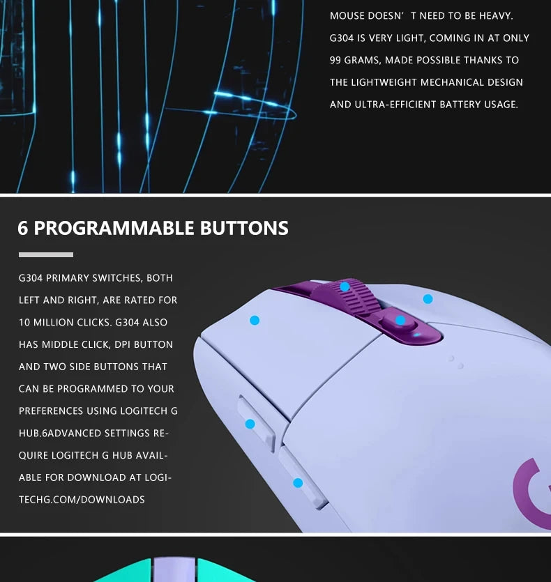Logitech G102 G203 laidinė žaidimų pelė, 2.1 metro ilgio laidas, 8000 DPI, RGB efektai, skirta PC, nešiojamajam kompiuteriui, biurui ir gamer’iams, lanksti