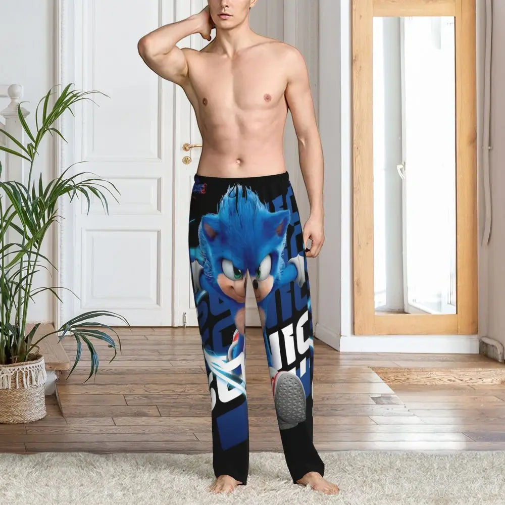Custom Print Men's Soniced Pajama Pants Hedgehog Game Sleepwear Sleep Lounge Bottoms with Pockets