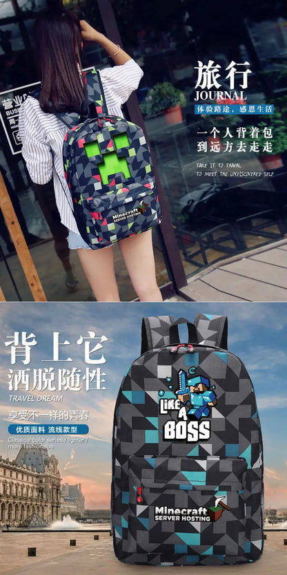 In Stock Minecraft Enderman Creeper Graphic Printed Backpack Large Capacity Lightweight Fashion Casual For Daily Travel Outdoor