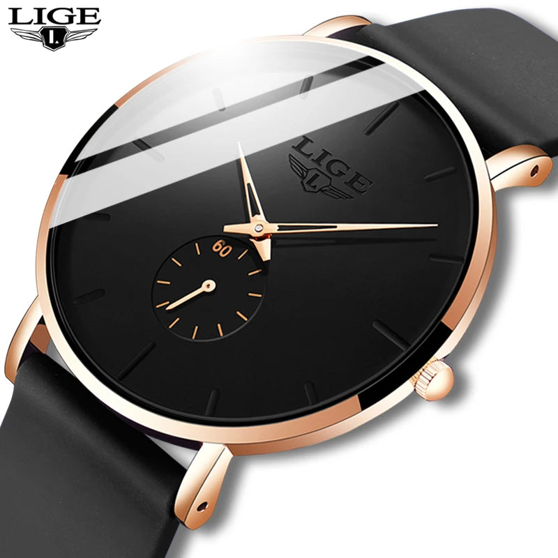 LIGE Herrenuhr – Sportlicher und trendiger Stil, Luxusmarke, wasserdicht, schlichtes und ultradünnes Design, Quarzuhr für Herren