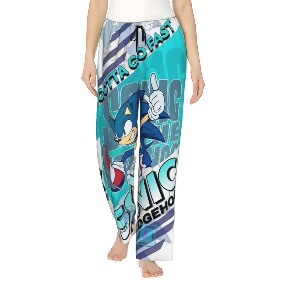 Custom Women Soniced Pajama Pants Printed Hedgehog Game Sleep Sleepwear Bottoms with Pockets