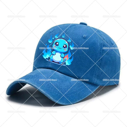 Casquette de baseball délavée pour adulte « Kawaii Pokémon » : Pikachu, Mewtwo, Bulbasaur. Casquette à visière. Motif mignon de dessin animé. Pour hommes et femmes. Protection solaire pour le voyage, la plage et le soleil.