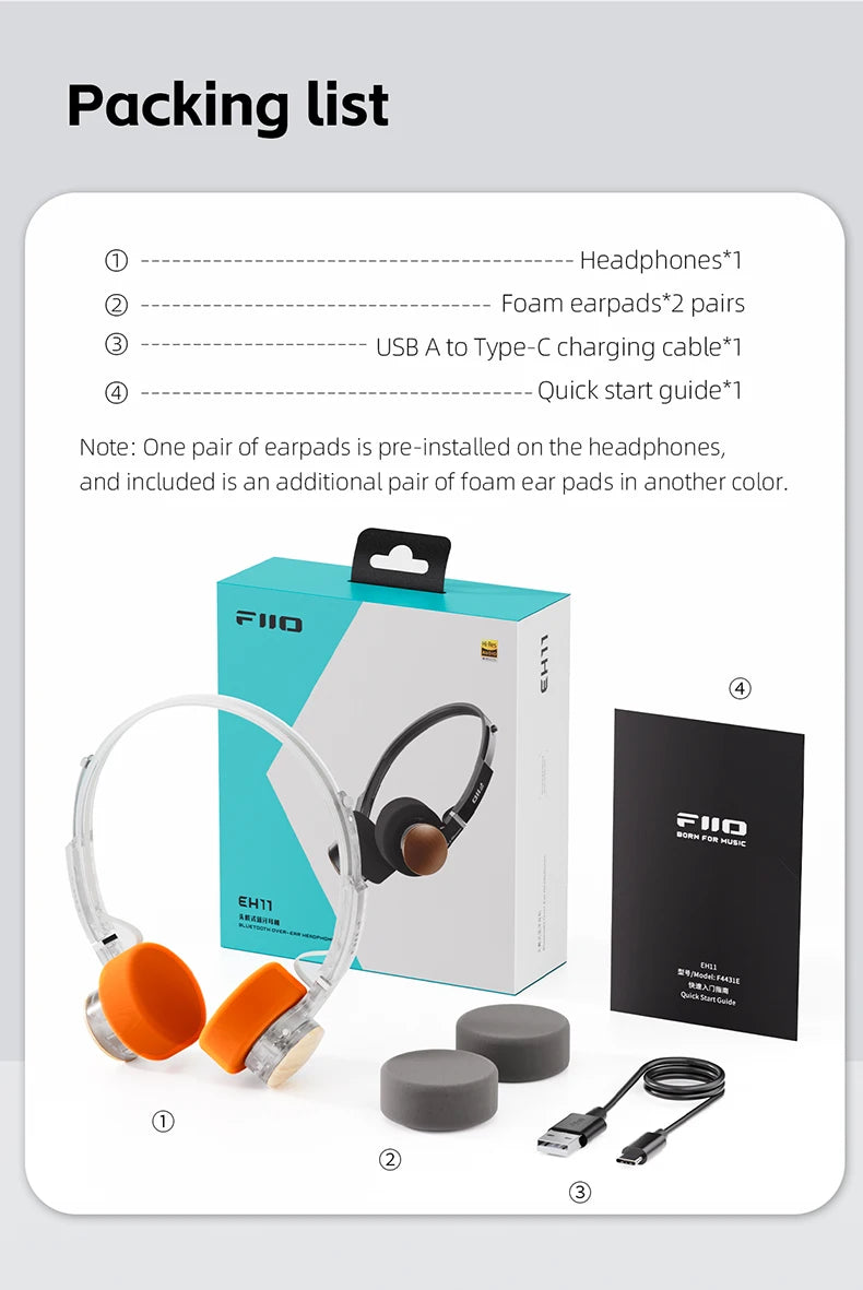 Cuffie Bluetooth on-ear FIIO EH11 – Headset wireless Hi-Res LDAC con bassi potenti, batteria 30H, connessione a doppio dispositivo e design rétro leggero