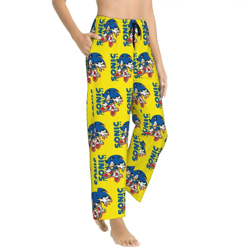 Custom Printed Womens Soniced Pajama Pants Hedgehog Game Sleepwear Sleep Lounge Bottoms with Pockets