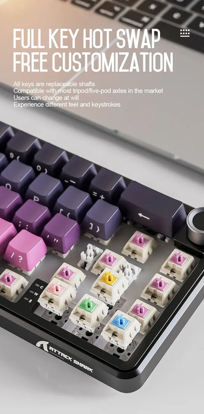 Attack Shark X66 Kabellose mechanische Tastatur 65% Kompaktlayout RGB-Hintergrundbeleuchtung Gasket Hot Swap Bluetooth USB-C PBT großer Akku