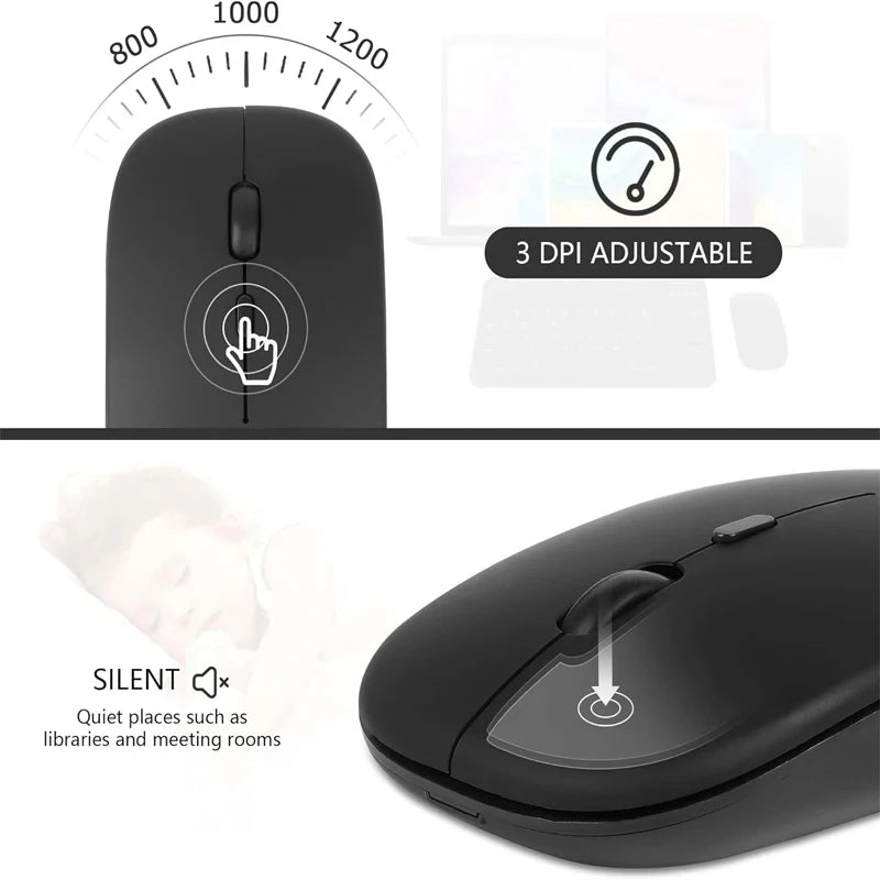 Rechargeable Wireless Mouse Bluetooth 2.4GHz Dual Modes Ergonomics DPI Readjustable Silence USB Portable Mouse for PC Laptop