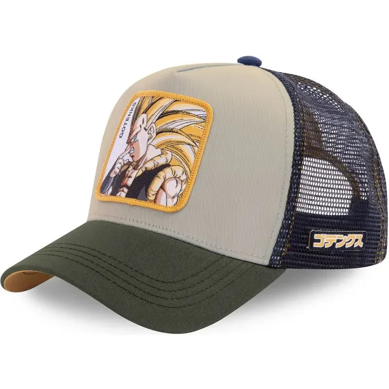 Czapka z motywem Dragon Ball Son Goku – letnia czapka podróżna z daszkiem, męska czapka z haftem w stylu hip-hopowym, z daszkiem przeciwsłonecznym, regulowana czapka typu trucker z siateczką