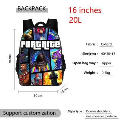 3-teiliges Set Fortnite-Gaming-Rucksack, Anime-Cartoon, große Kapazität, Schultaschen für Schüler, Federmäppchen, Kawaii-Lunchbag, Geburtstagsgeschenke