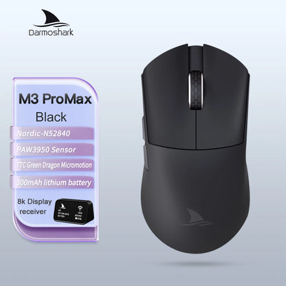 Rato Gaming Darmoshark M3Pro 2.4G BT sem fios Tri-Mode, sensor PAW3395, N52840, 26000DPI, rato com driver macro para mãos grandes e gaming