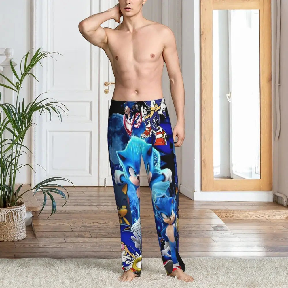 Custom Print Men's Soniced Pajama Pants Hedgehog Game Sleepwear Sleep Lounge Bottoms with Pockets