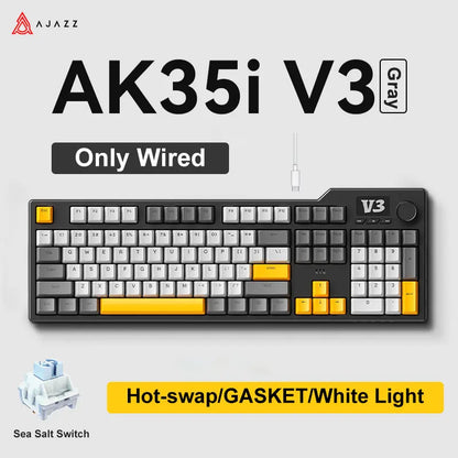 Neue AJAZZ AK35I V3 MAX Tri-Mode kabelgebundene Bluetooth-Wireless-Gaming-Tastatur mit Gasket-Struktur, Full-Key-Hot-Swap, 104 Tasten, individuell anpassbare Tastatur