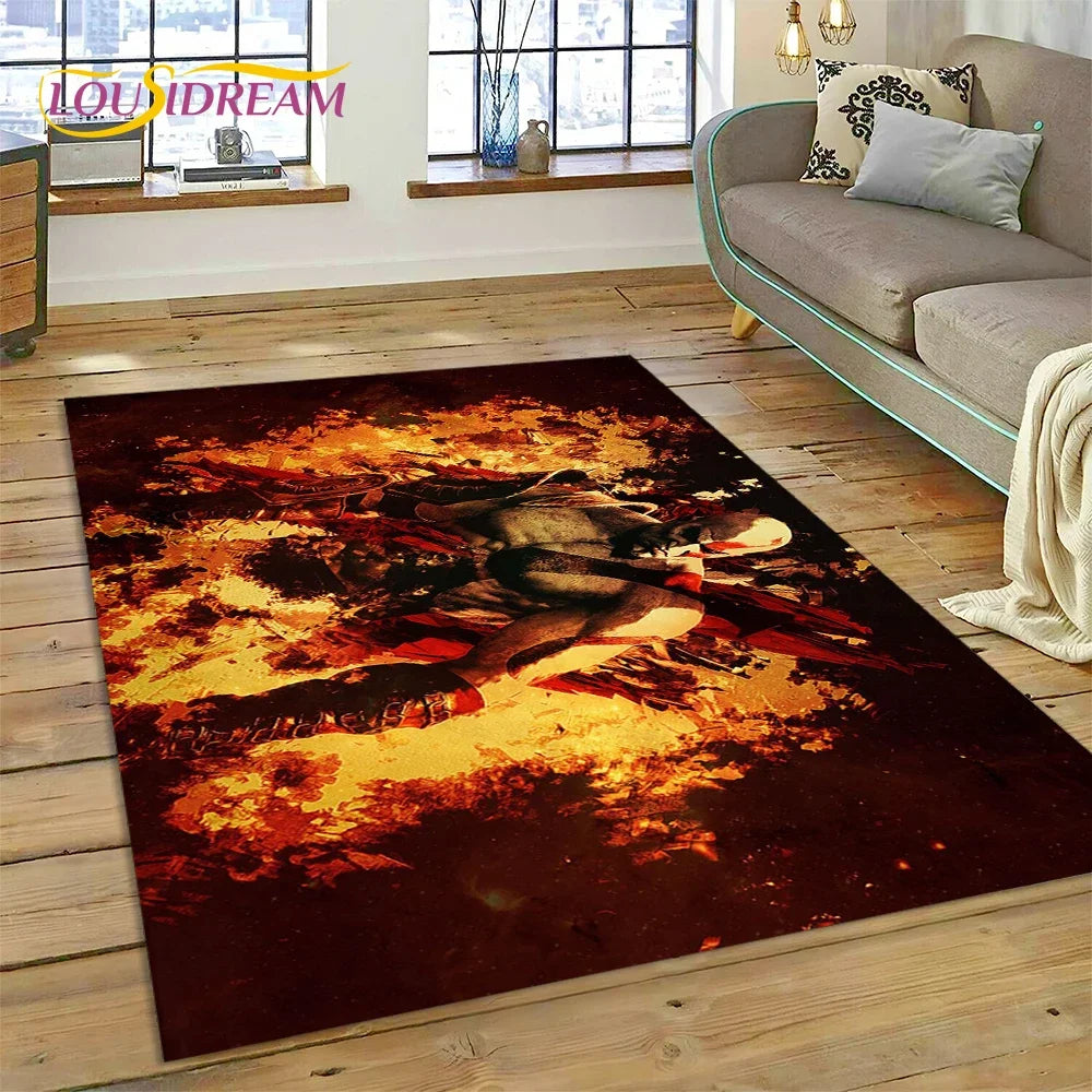 God of War Games Kratos Cartoon 3D Carpet Rug for Bedroom Living Room Home Sofa Decoration,Children Game Large Decor Floor Mat