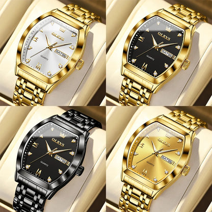 Reloj para hombre OLEVS, modelo de lujo con forma de barril, reloj de cuarzo de una marca de prestigio, resistente al agua, con indicador de día y fecha, y agujas luminiscentes.
