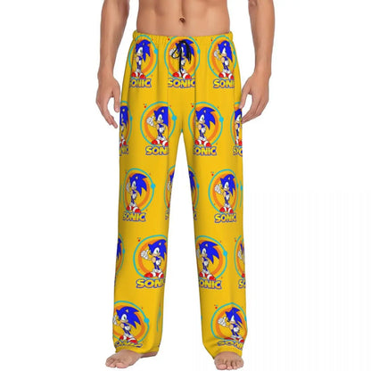 Custom Print Men's Soniced Pajama Pants Hedgehog Game Sleepwear Sleep Lounge Bottoms with Pockets