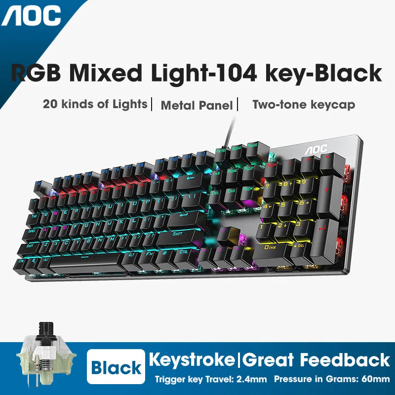 GK410 104 Full Keys Hot Swap Metal Panel Mechanical Keyboard RGB Light Green Black Tea Redaxis non-impact game computer keyboard