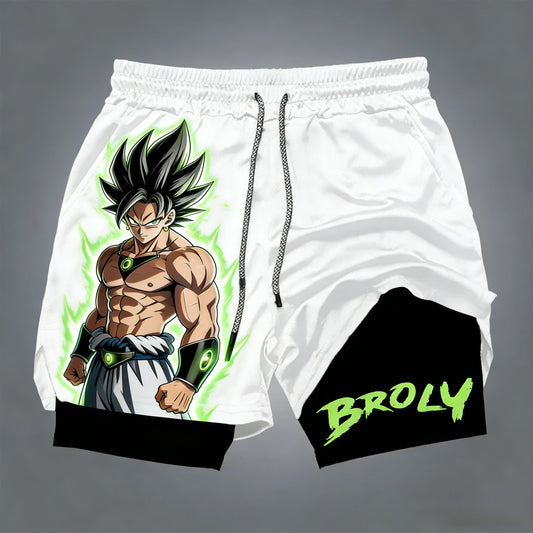 Summer Dragon Ball New Anime Men's and Women's Double-layer Shorts for Sports Combat Training, Breathable Quick Drying Loose Fit
