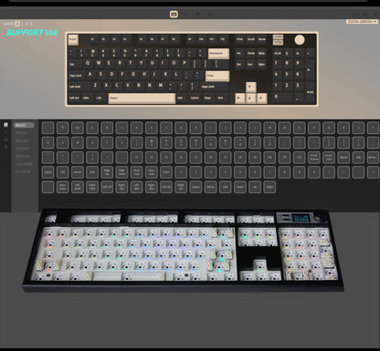 GMK104 Mechanisches Tastatur-Kit, Drei-Modi-Gaming-Tastatur, Hot-Swap, Hintergrundbeleuchtung, Gasket-Struktur, VIA mit Display