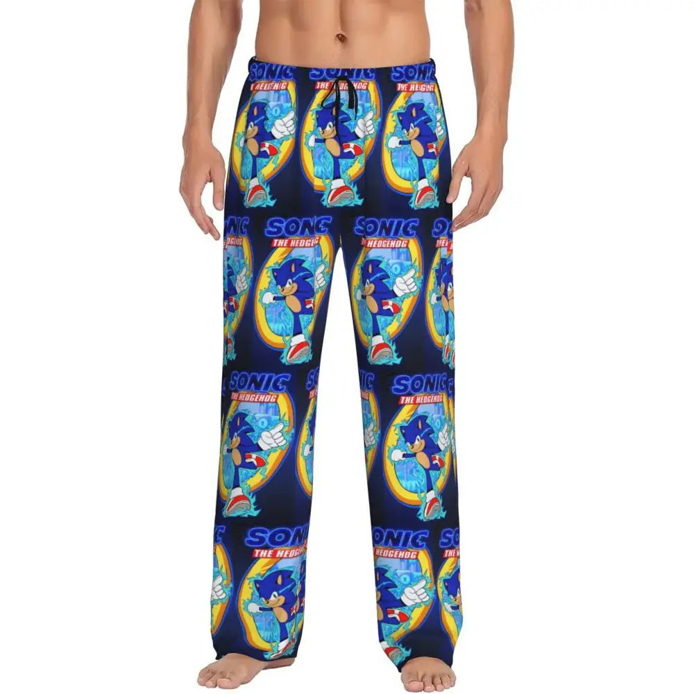 Custom Print Men's Soniced Pajama Pants Hedgehog Game Sleepwear Sleep Lounge Bottoms with Pockets