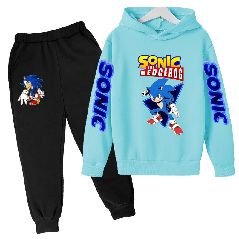 Kids Supersonic Clothing Jogging Blue Sweatshirt Top Coat+Pants Two-piece set Hoodie Boys Girls3-12Yrs Clothes Casual Sports Set