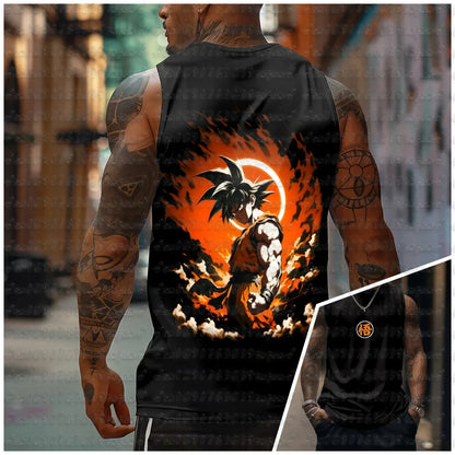 aiyan Goku Dragon Ball Z Oversized Anime Print Men's Sleeveless T-Shirts Gym Workout Vest Summer Quick-dry Lightweight