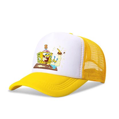 Casquette de baseball SpongeBob mignonne, style anime, ronde, unisexe, pour enfants (garçons et filles) et adultes, sportive, décontractée, pare-soleil, ajustable, inspirée du film d'animation, à visière, en maille