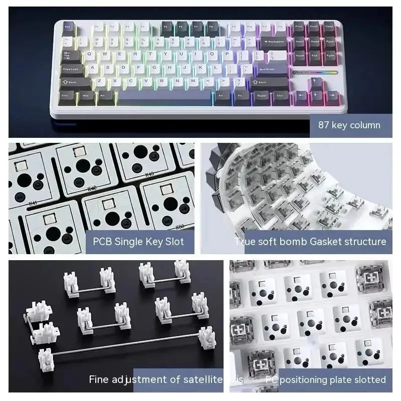 AULA F87 Pro mechanische Tastatur 2.4g/Usb/Bluetooth Tri-Mode Wireless, 87 Tasten, RGB, PBT, Gasket, 5-lagige Schalldämpfung, Full-Key, No Impact