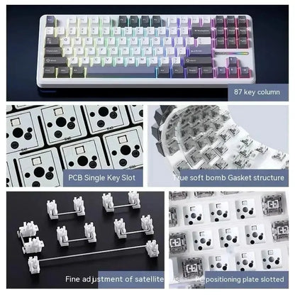 AULA F87 Pro mechanische Tastatur 2.4g/Usb/Bluetooth Tri-Mode Wireless, 87 Tasten, RGB, PBT, Gasket, 5-lagige Schalldämpfung, Full-Key, No Impact