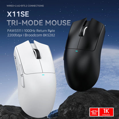 Mouse gaming wireless ATTACK SHARK X11SE, tri-mode, superleggero 63g con sensore PAW3311, 22000 DPI, batteria 300mAh, doppio driver