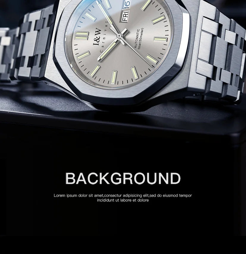 CARNIVAL Men's Mechanical Watch Brand Luxury Sapphire NH36 Movement Automatic Wrist Watches 50m Waterproof for Men