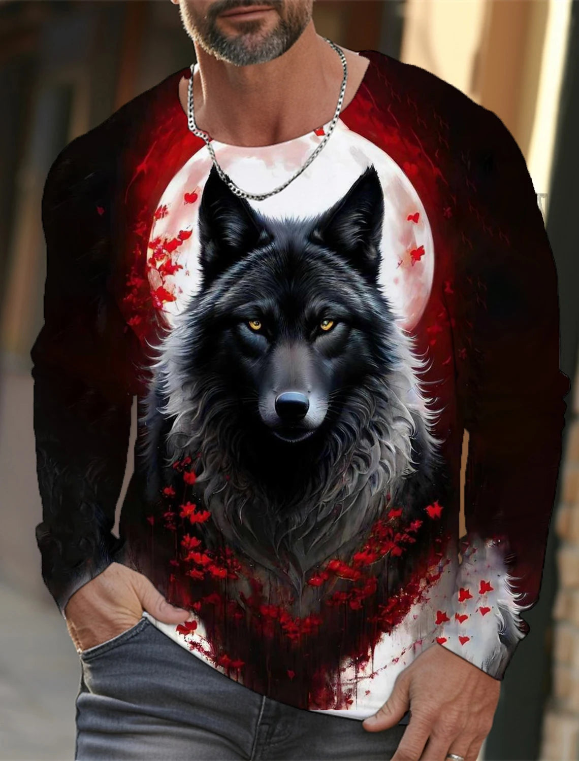 The Wolf Graphic Men's Long Sleeve T-shirt for Men Clothing Casual Top Tee Shirt Fashion Animal 3D Full Printing Streetwear