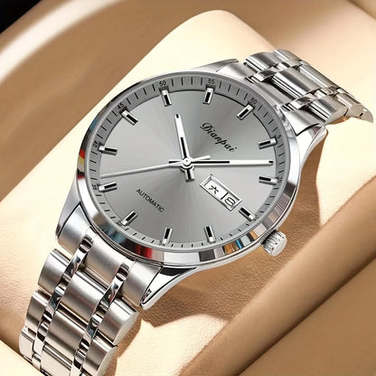 Dianpai automatisch mechanisch herenhorloge – Luxe model, lichtgevende wijzerplaat, klassiek en strak ontwerp, van roestvrij staal, waterdicht, met kalender en weersdagsaanduiding