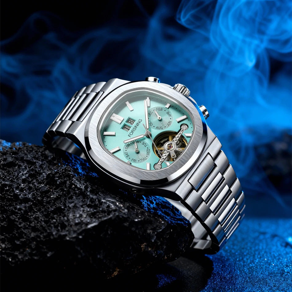 Forsining 481 Man New Tourbillon  Brands Watch Week Date Automatic Movement Mechanical Watches Stainless Steel Waterproof Clock