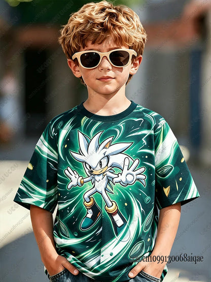 Cartoon Sonic Print Cosplay T-shirt For Adult/Kids Summer Boys Girls Cute Tshirts Casual Round Neck Street Clothing Sonic Tshirt