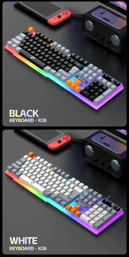 Einzelne Tastatur und Tastatur-Maus-Set RAIKU T26, dreifarbige Leuchttastatur, kabelgebundene mechanische Touch-Gaming-Maus-Tastatur-Kombination