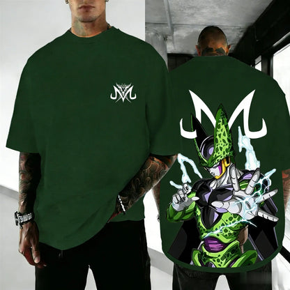 Dragon Ball Cell Anime Peripheral Short Sleeve T-Shirt Retro Loose Street Style 2026 Summer Men's Y2k Top Family Parent-Child