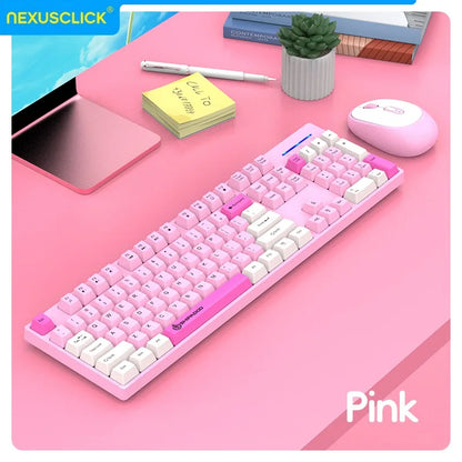 NexusClick kabelloses Gaming- und Office-Tastatur-Maus-Set, intelligente Energiesparfunktion, Full Size, 104 Tasten, 1600DPI einstellbar, USB für Laptop und PC