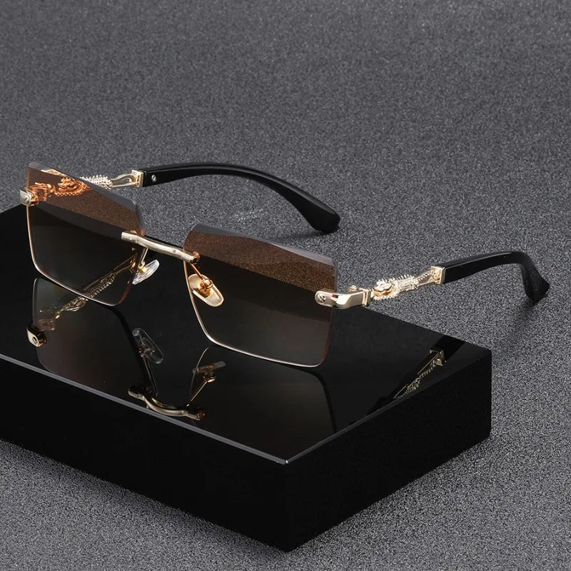 Occhiali da sole rettangolari senza montatura alla moda per donna e uomo, occhiali da sole di lusso, occhiali da sole quadrati per donna e uomo, occhiali da spiaggia e da viaggio