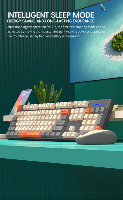 NexusClick kabelloses Gaming- und Office-Tastatur-Maus-Set, intelligente Energiesparfunktion, Full Size, 104 Tasten, 1600DPI einstellbar, USB für Laptop und PC