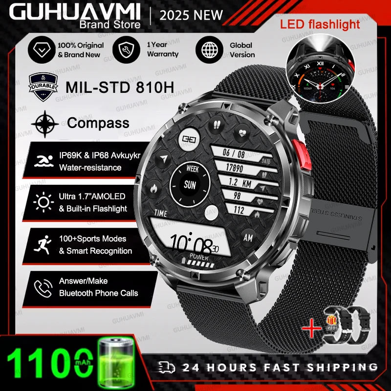 2026 T-Rex 3 Style Smartwatch for Men  1100mAh Battery, GPS, 10ATM Waterproof, Bluetooth Calling & Sports Tracker