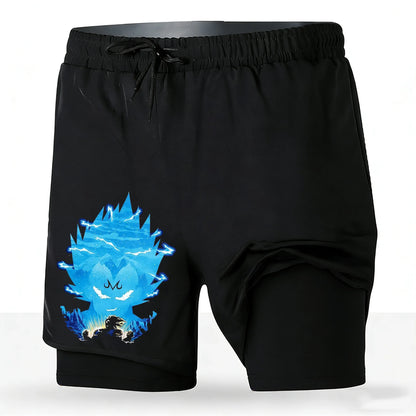 Men's Dragon Ball Anime 2-in-1 Running Shorts Majin Vegeta Print Quick Dry Athletic Workout Shorts 2026 New Unisex