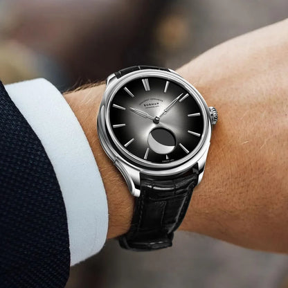 Borman Men's Automatic Watches, Luxury Moon Phase Mechanical Wristwatch, Fashionable 50M Waterproof with Sapphire Leather Strap